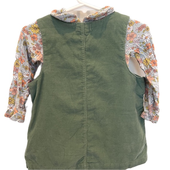 Angel Dear Baby Green Corduroy Pinafore Dress Floral Peter Pan Onesie Bloomer - Picture 6 of 15